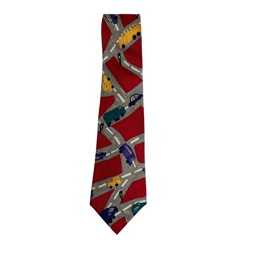 Save the Children Necktie 56" Red Busy City Josh Age 8 Silk Tie